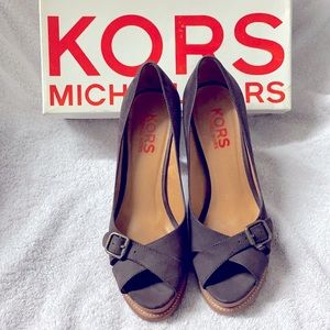 Michael Kors Brown Dark Chocolate Nubuck “Spice” Open Toe Platform Pumps